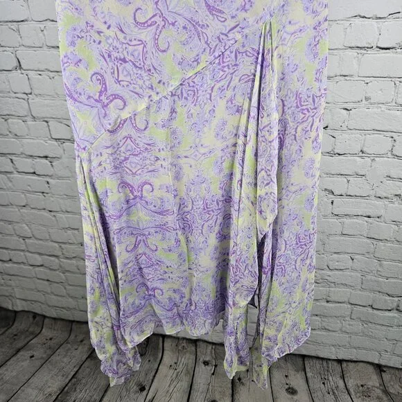 VTG I.C.E. Purple Green 100% Silk Chiffon Floral Beaded Flowy Maxi Long Skirt M - Picture 9 of 13